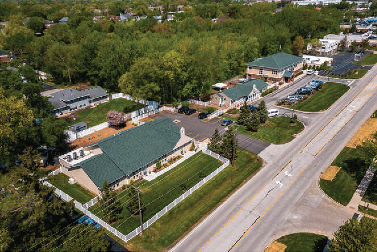 An aerial view of the Wheaton Montessori School