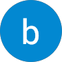 Blue circle with a white lowercase “b” icon