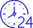 Blue clock icon with “24” at the lower right, suggesting 24-hour time or full-day access