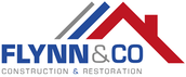 Flynn & Co Construction & Restoration logo with blue and red roof graphic