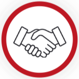 Handshake icon inside a red circle border