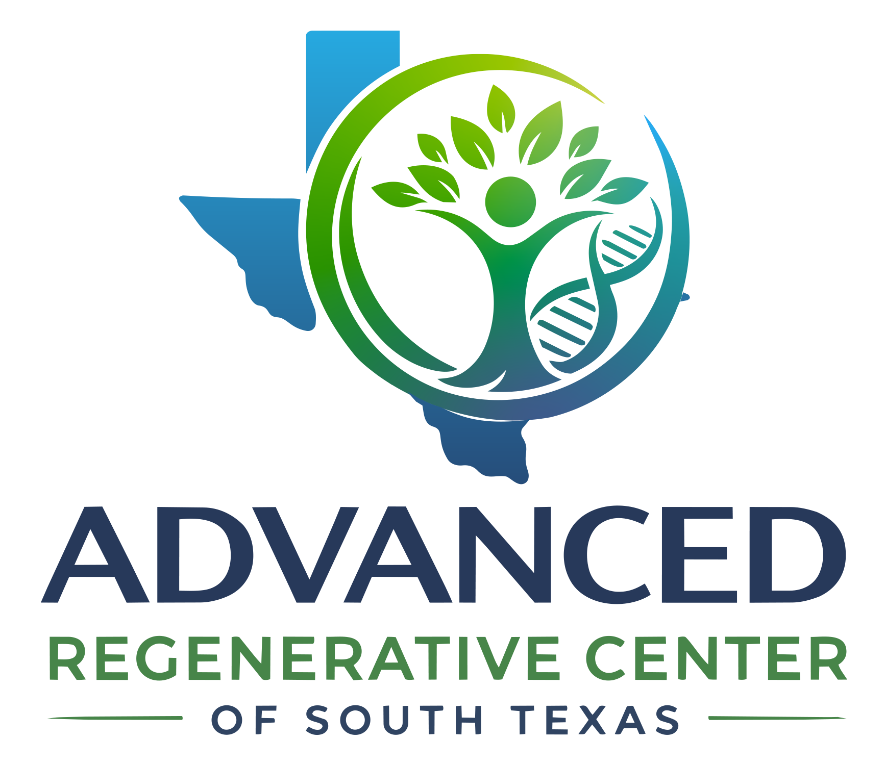 Advanced Regenerative Center of South Texas logo with Texas outline and green-blue tree-DNA symbol