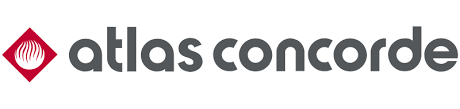 Atlas Concorde logo: a dark grey wordmark next to a burgundy diamond shape with a stylized flame inside.