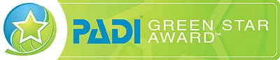 A green and blue logo for the padi green star award