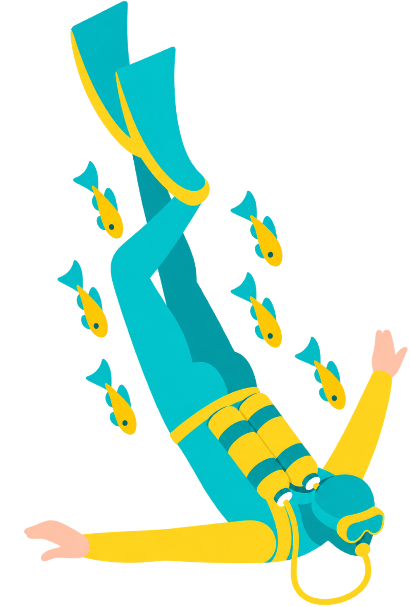 A scuba diver is giving a thumbs up in the ocean