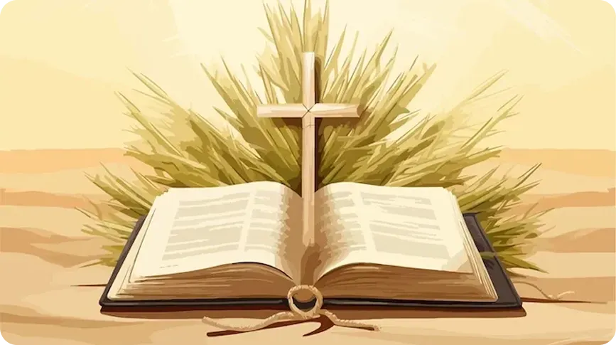 A close-up view of dark green palm fronds radiating outward, showing strong, straight, parallel leaf patterns.