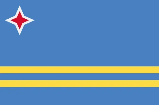 Bandera azul con una estrella roja de cuatro puntas en la parte superior izquierda y dos franjas horizontales amarillas cerca de la parte inferior.