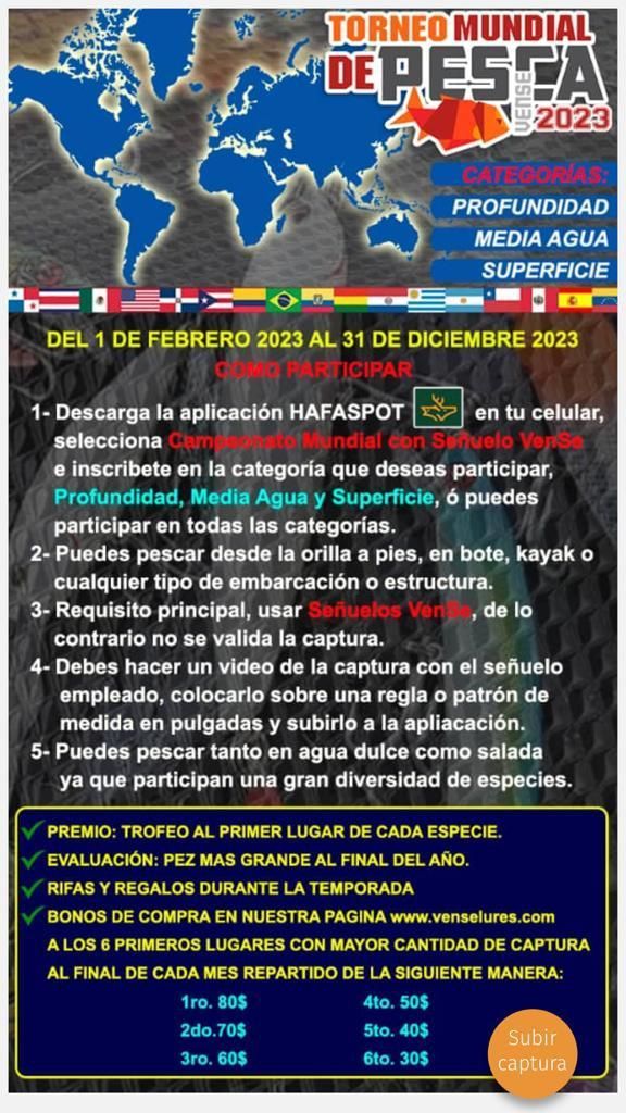 Poster azul del Torneo Mundial de Pesca 2023 en Puerto Vallarta, con peces, lista de actividades y fechas.