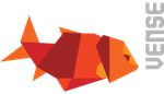 Logotipo geométrico estilizado de pez de color naranja rojizo con texto vertical gris que dice “VEJSE”.
