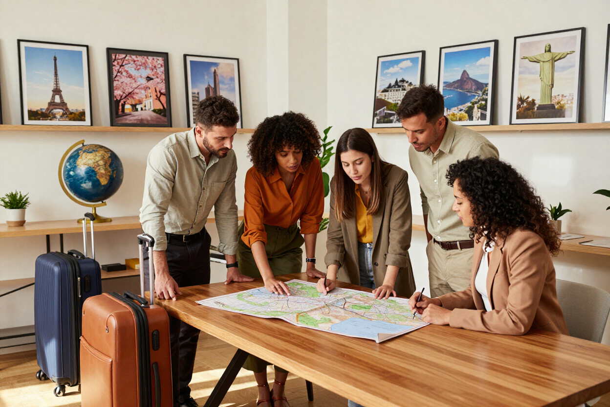 Equipe da Trippe Brasil planejando um roteiro de viagem