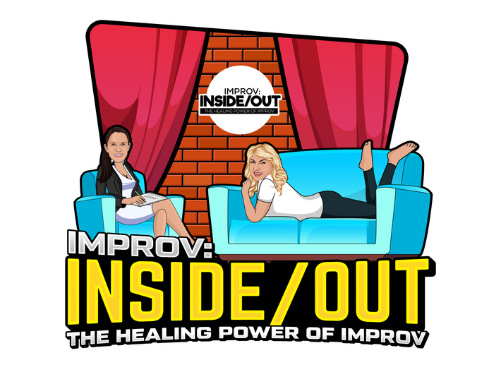 A cartoon of two women sitting on a blue couch.