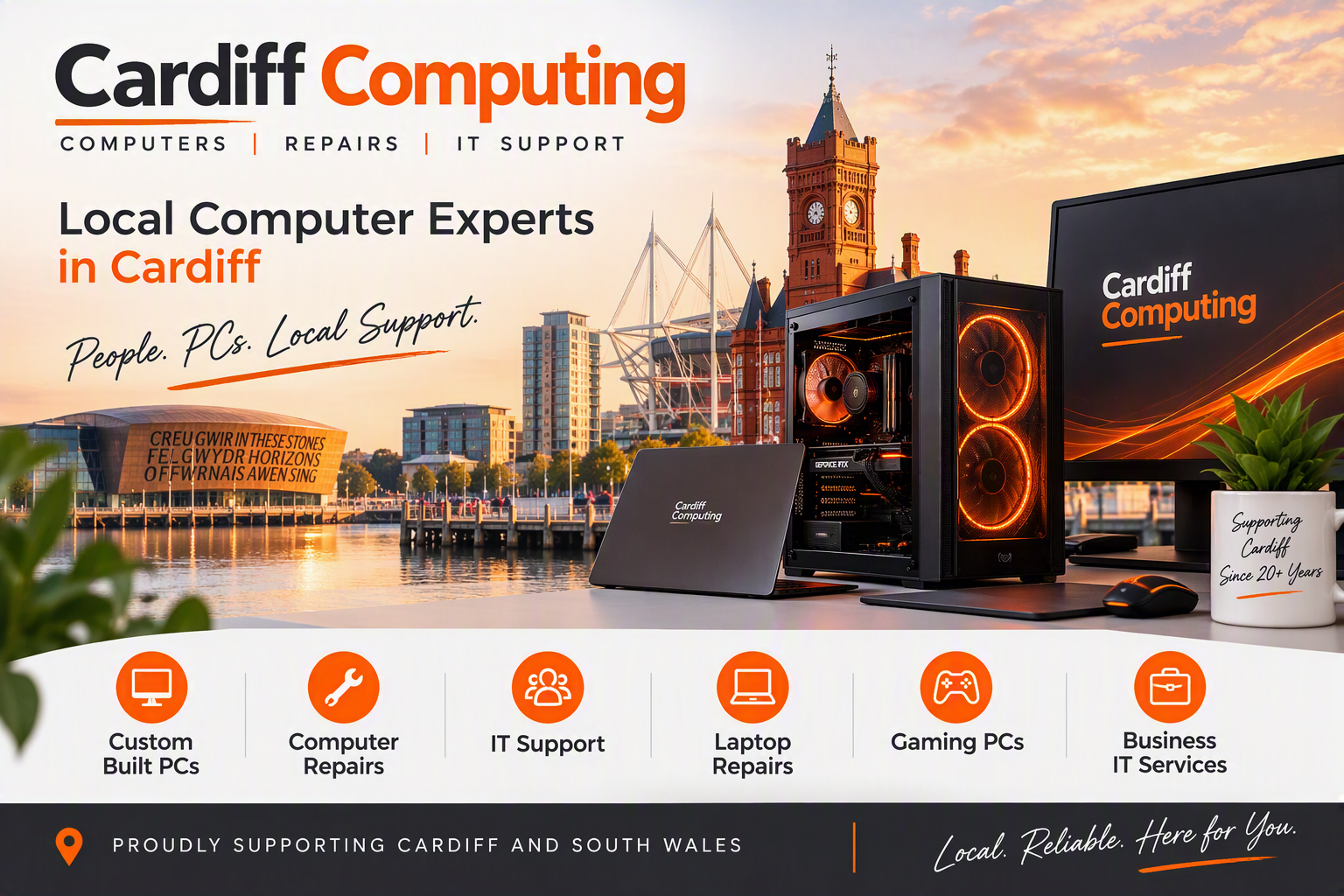 Cardiff Computing providing custom built PCs, computer repairs, laptop repairs and IT support in Cardiff and South Wales