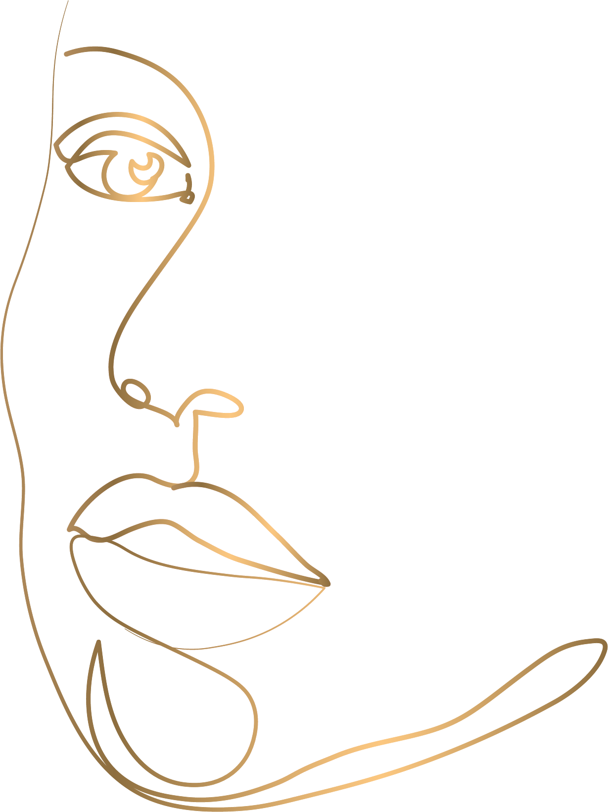 Minimalistische Goldlinienzeichnung eines Profilgesichts auf weißem Hintergrund