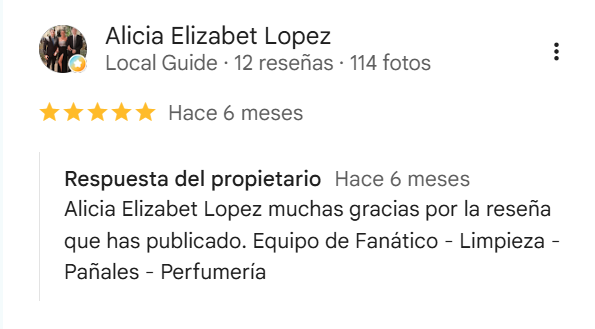 Reseña de Alicia Elizabet Lopez con respuesta del propietario