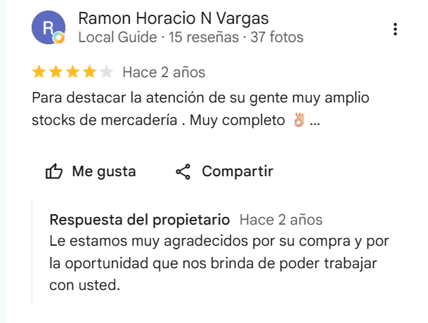 Reseña de Ramon Horacio N Vargas con respuesta del propietario