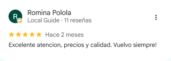 Reseña de Romina Polola: Excelente atención, precios y calidad