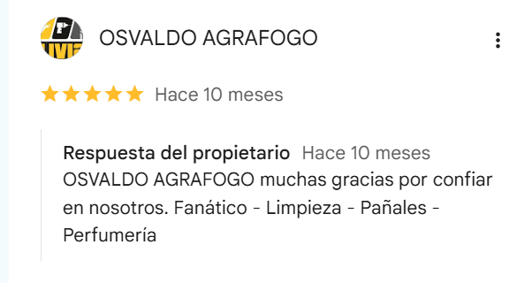 Reseña de Osvaldo Agrafogo con respuesta del propietario