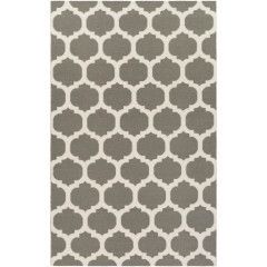 Gray and white quatrefoil geometric pattern on a rectangular fabric swatch