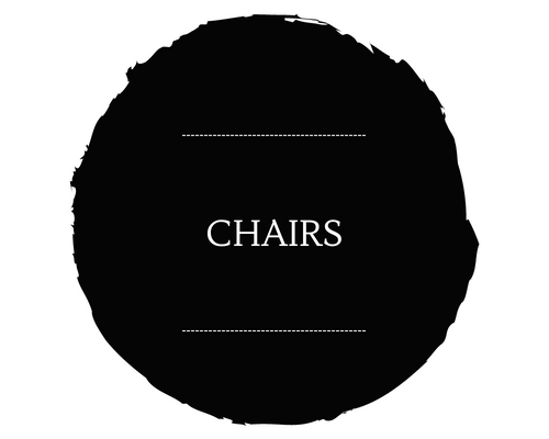 Black circular label with the word “CHAIRS” in white text