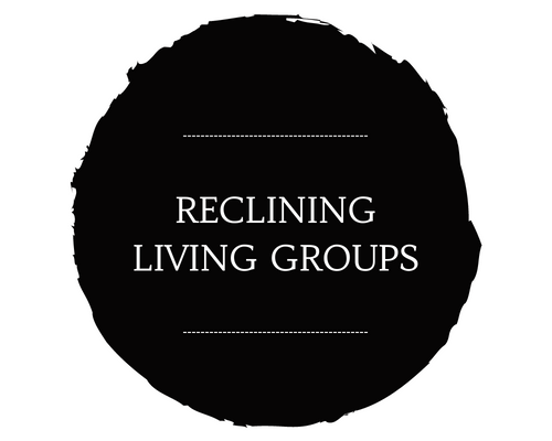 Black circular logo with white text reading “RECLINING LIVING GROUPS”