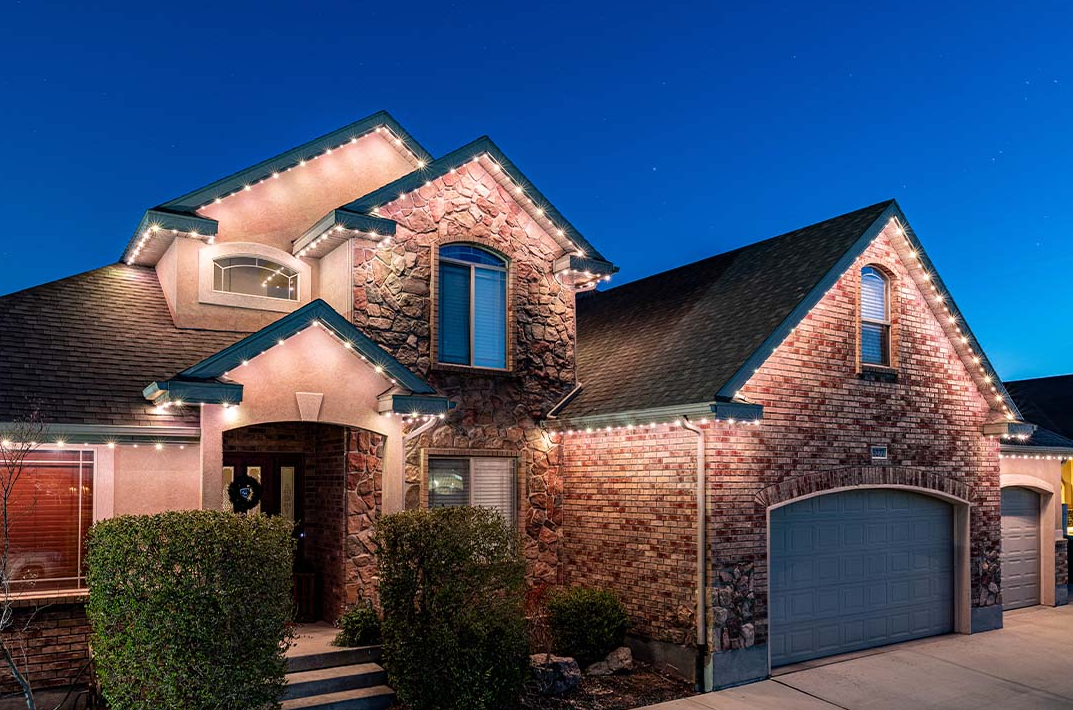 Energy-efficient permanent LED security lighting installed on a house to improve safety and curb appeal