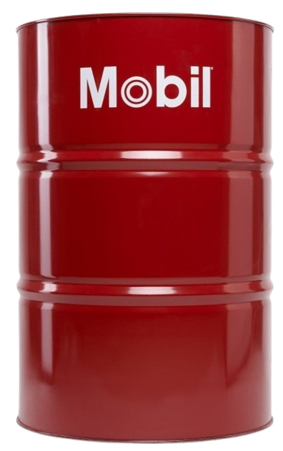 Un bidón industrial de acero rojo con el logotipo blanco de Mobil.