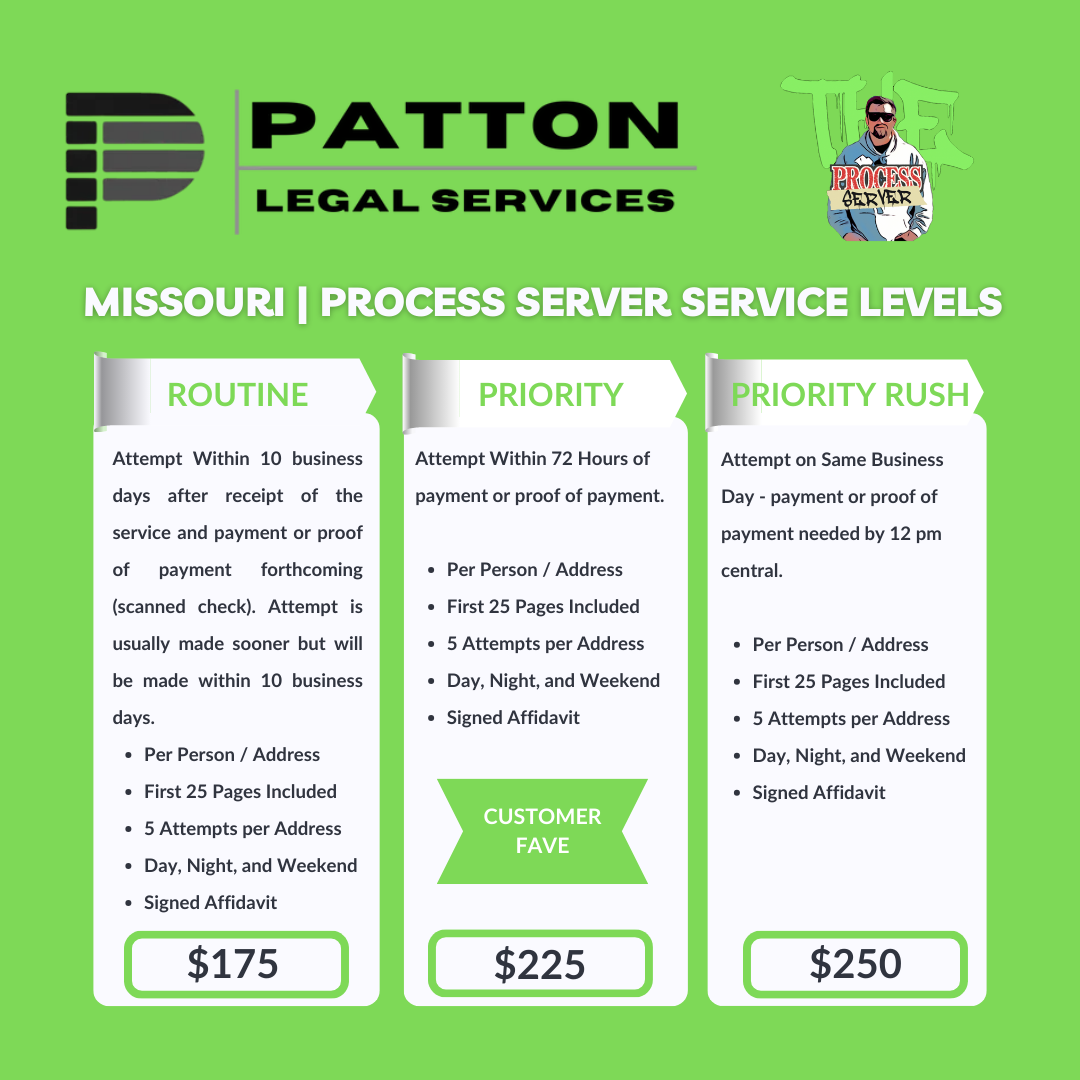 Missouri process server service levels