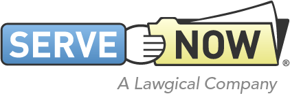 A logo for serve now a lawgical company
