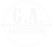 Faded circular logo reading &ldquo;G.A. SANITATION&rdquo; in pale gray on white background