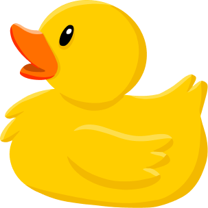 Yellow rubber duck with orange beak, facing left