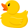 Yellow rubber duck with orange beak, facing left