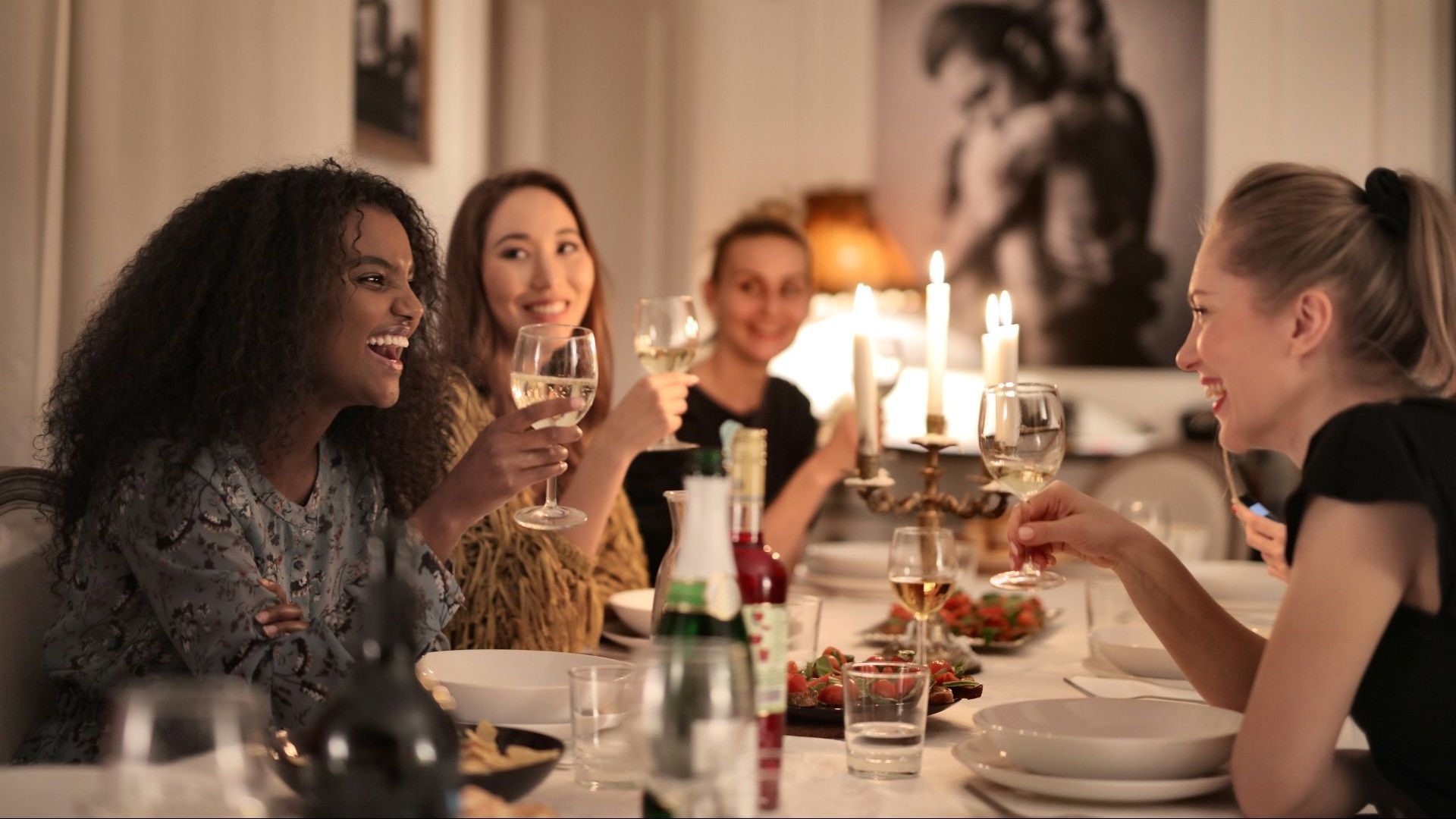 Group of girls enjoying their dinner