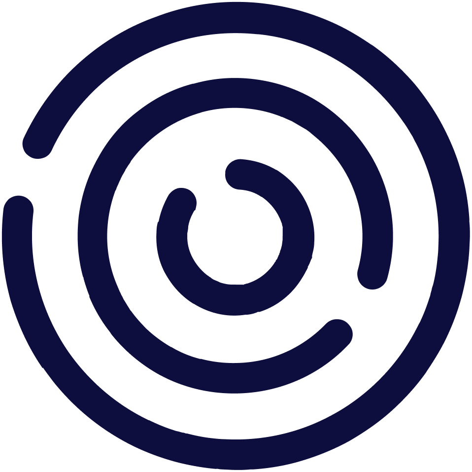 Dark blue concentric circles, forming an abstract spiral design.