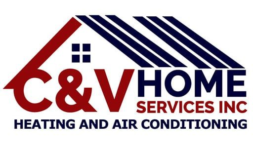 C&V Home Services Inc. logo with red, blue, and black house-roof design and “Heating and Air Conditioning” text