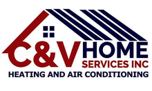 C&V Home Services Inc. logo for heating and air conditioning in red, blue, and black