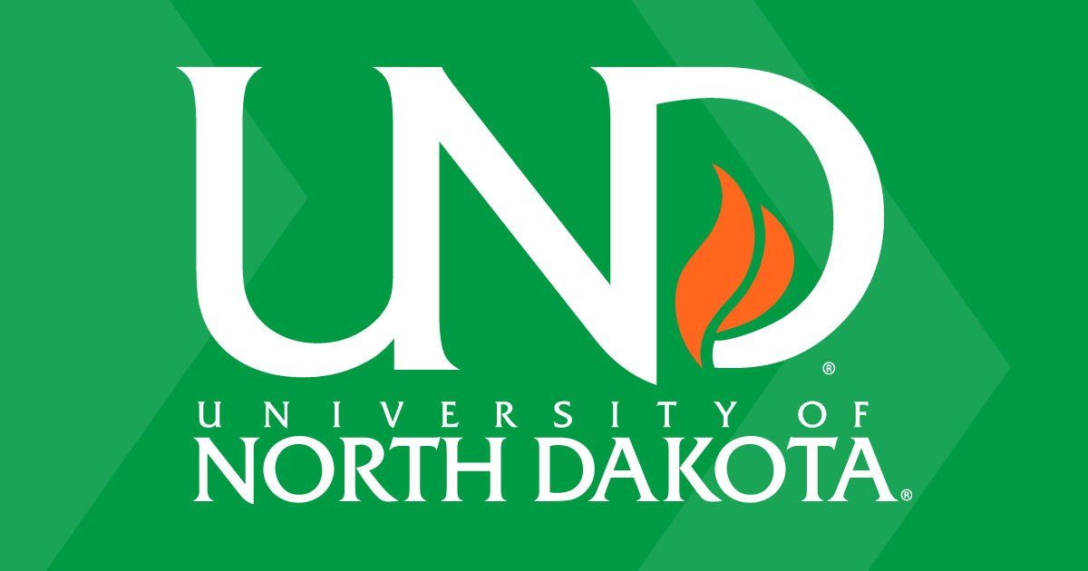 The university of north dakota logo on a green background