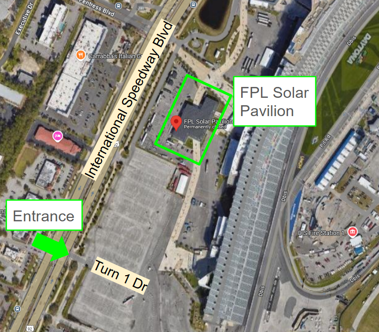 An aerial view of international speedway blvd and fpl solar pavilion