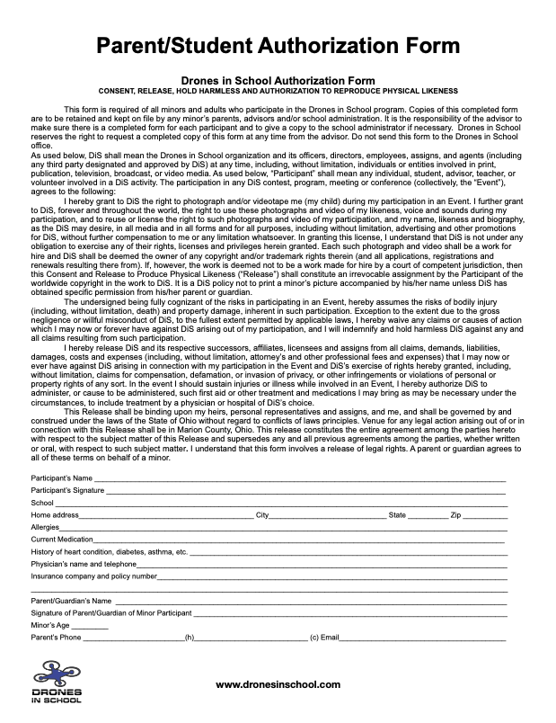 It is a parent / student authorization form.