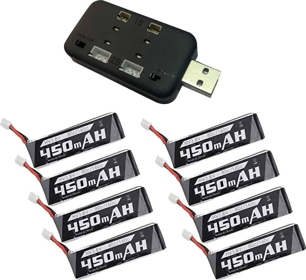 A bunch of batteries are sitting next to a usb charger.
