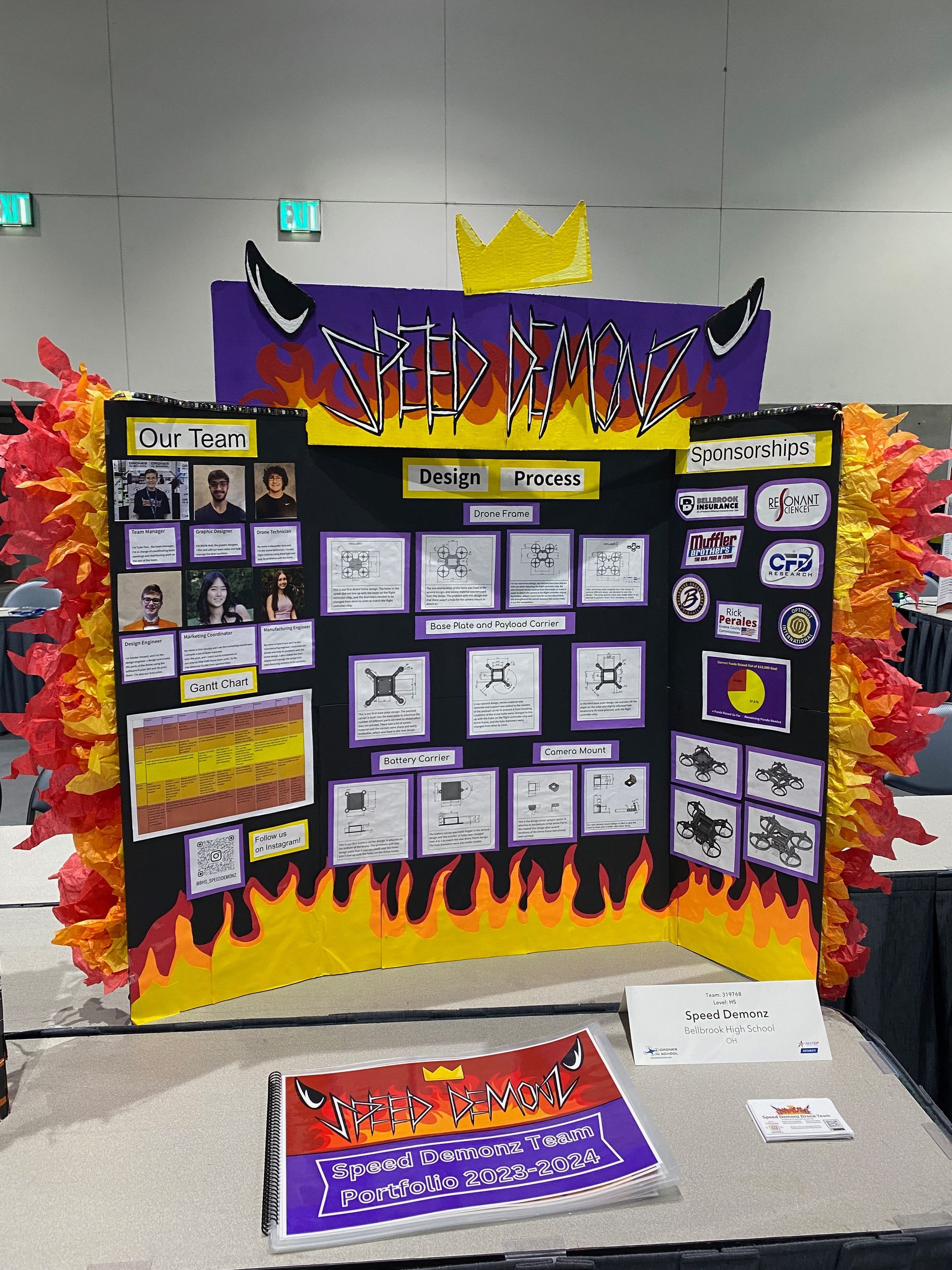 A display board with a crown on top of it