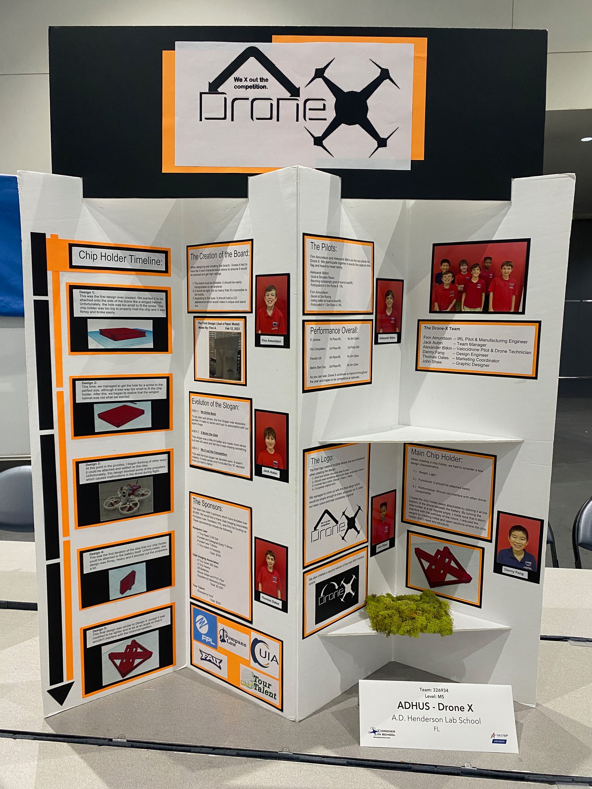 A display board with the word drone on it