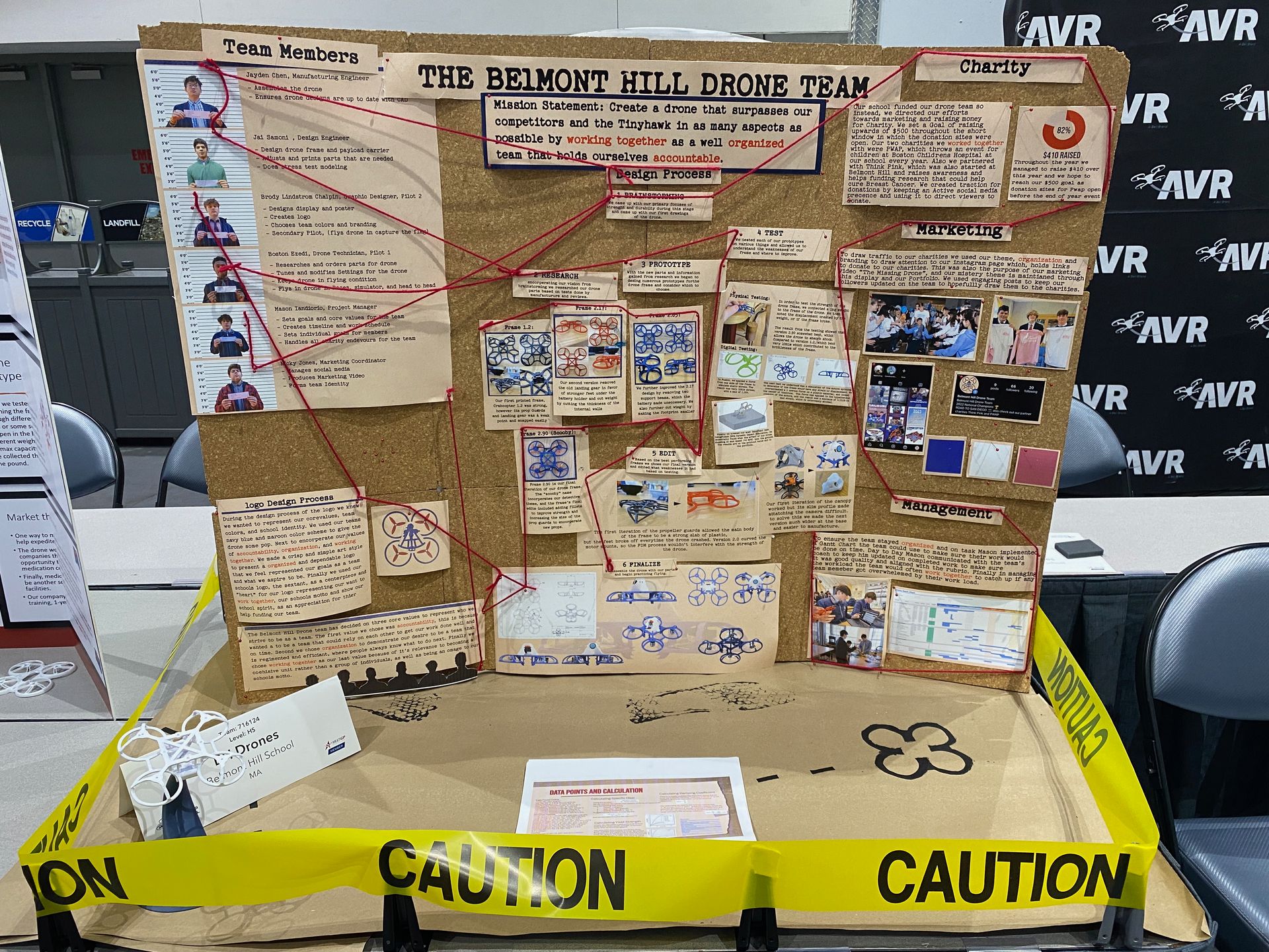 A bulletin board with a yellow caution tape around it