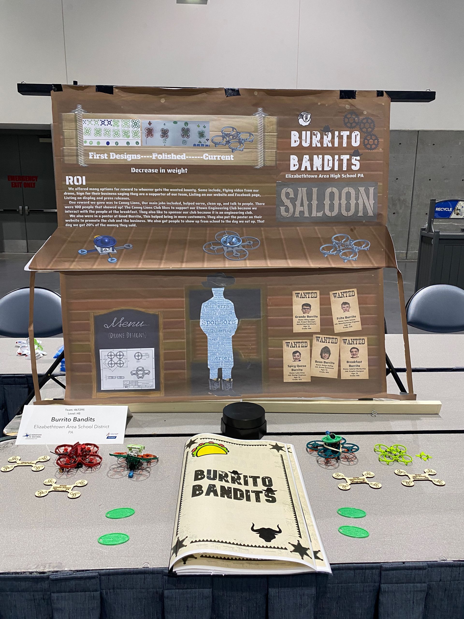 A model of burrito bandit 's saloon is sitting on a table.