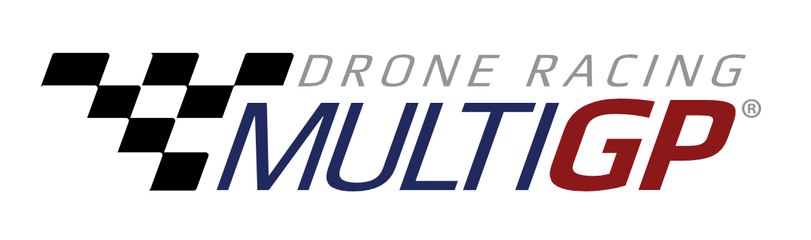 A logo for drone racing multigp with a checkered pattern