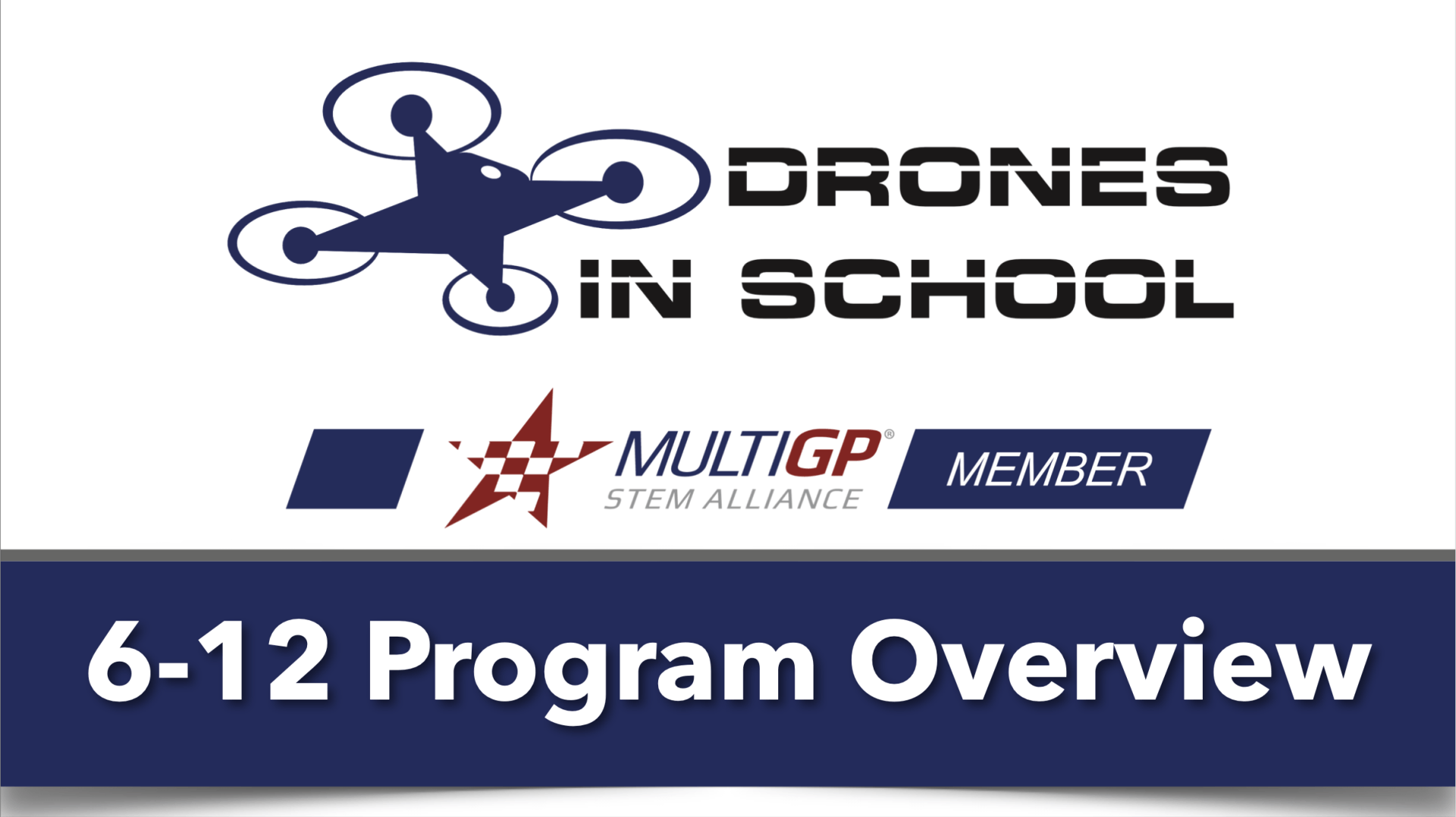 A blue sign that says drones in school on it