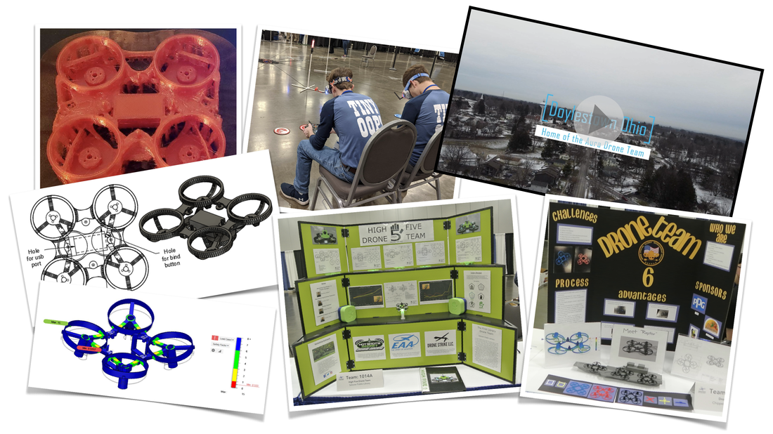 A collage of pictures of drones and a man sitting in a chair.