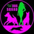 Pink and green logo with two dog silhouettes, a woman's silhouette, and text: