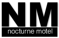 A black and white logo for nm nocturne motel