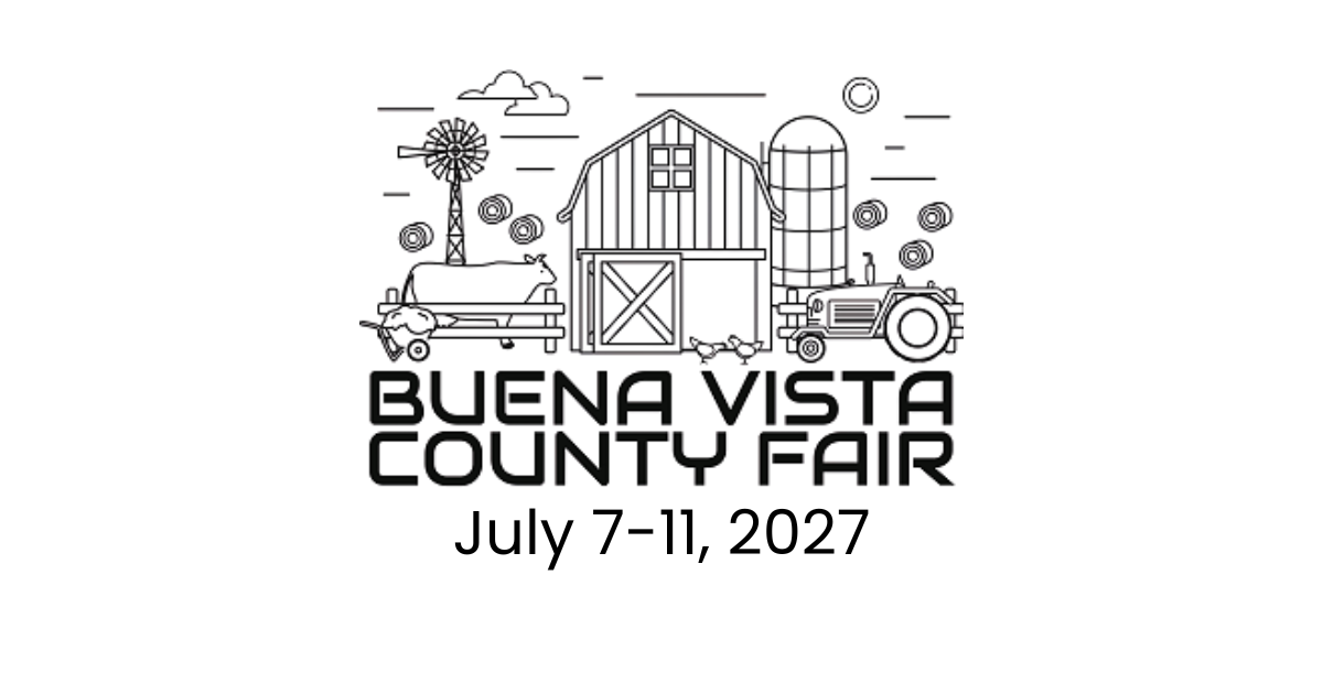 A black and white logo for the buena vista county fair.