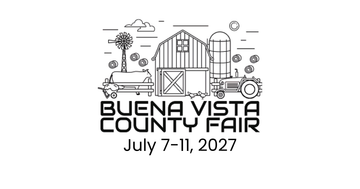 A black and white logo for the buena vista county fair.